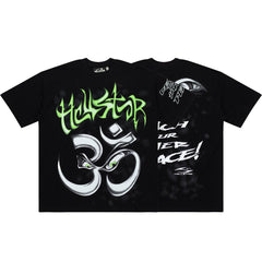 Hellstar Om Symbol Green Graffiti Black Tee