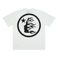Hellstar Front Logo Back Circle Flame White Graphic Tee