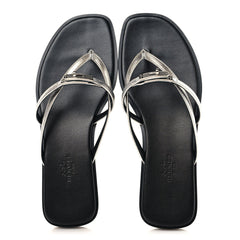 Metallic Goatskin Miss Sandals 37 Gris Argente