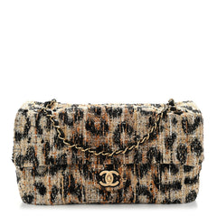 Tweed Mixed Fibers Leopard Print Small Souplissimo Maxi Flap Brown Black White
