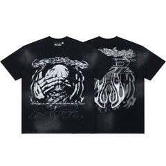 Hellstar No Evil Hear See Speak Skull Hands Vintage Washed Tee