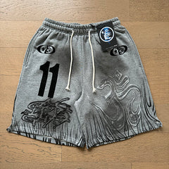 Hellstar 11 Symbol & Flame Graphic Tee & Shorts Set (Washed Black & Grey)