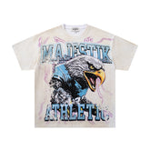 Majestik “Athletic” Eagle Rhinestone Vintage Tee(White)