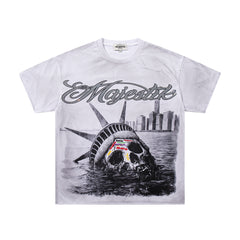 Majestik “Dystopian Liberty” Skull Rhinestone Vintage Tee