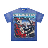 Majestik “Department” Skeleton Driving Rhinestone Vintage Tee