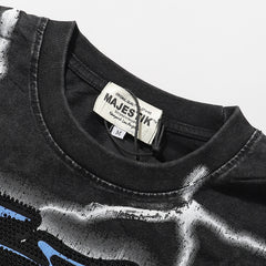 Majestik “Storm Eagle” Football Rhinestone Vintage Tee(Black)