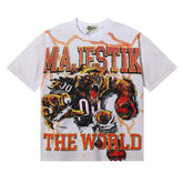 Majestik “The World” Football Bear Rhinestone Vintage Tee