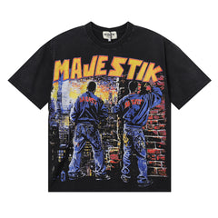 Majestik “City Graffiti” Skyline Vintage Tee(Black)