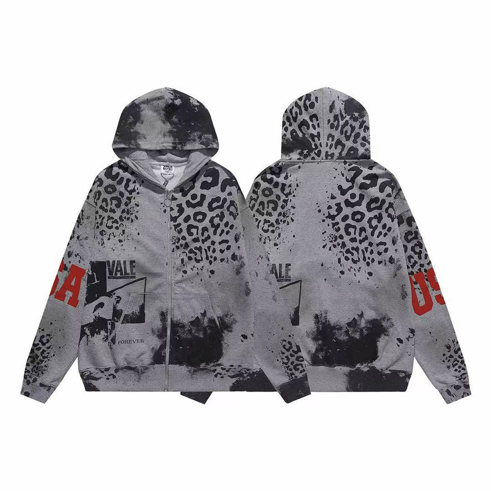 Vale Forever Leopard & USA Graphic Vintage Wash Full-Zip Hoodie