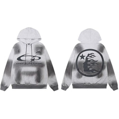 Hellstar Curved Logo & Circular Face Grey Hoodie