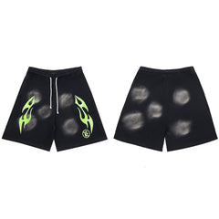 Hellstar Tribal Flame & Smudge Black Shorts green