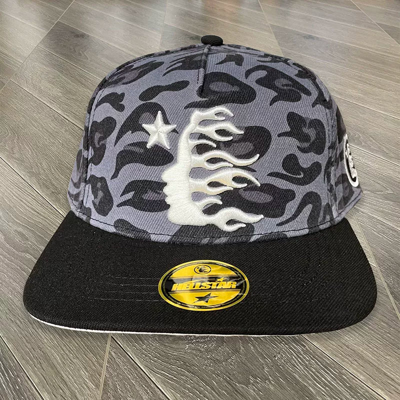Hellstar Flame Side Profile Graphic Snapback Hat - Grey/Black