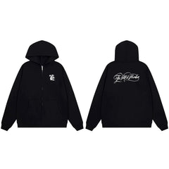 Hellstar Script Logo & Small Graphic Zip-Up Black Hoodie