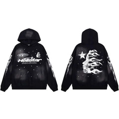 Hellstar Starry Night Flame Face Graphic Hoodie black