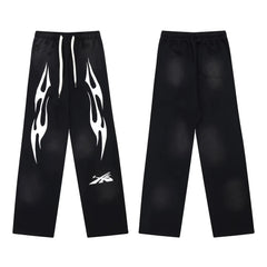 Hellstar Flame Graphic Drawstring Sweatpants black