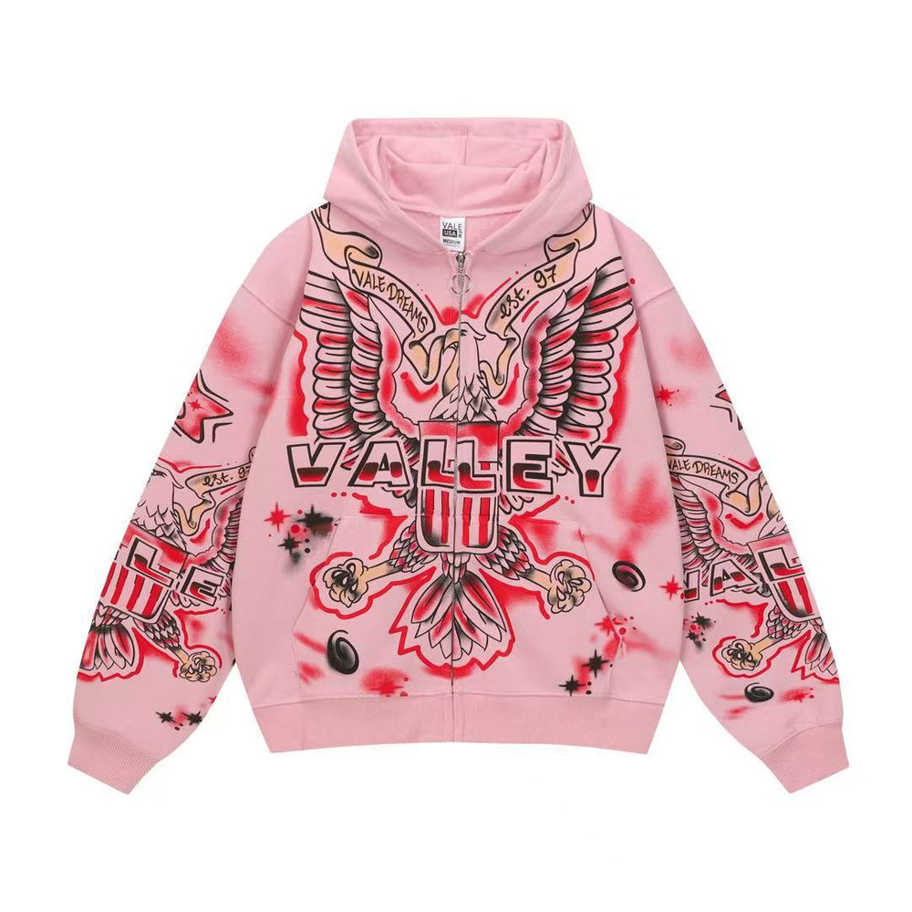Vale Forever Valley Dreams Eagle Graphic Vintage Wash Full-Zip Hoodie pink