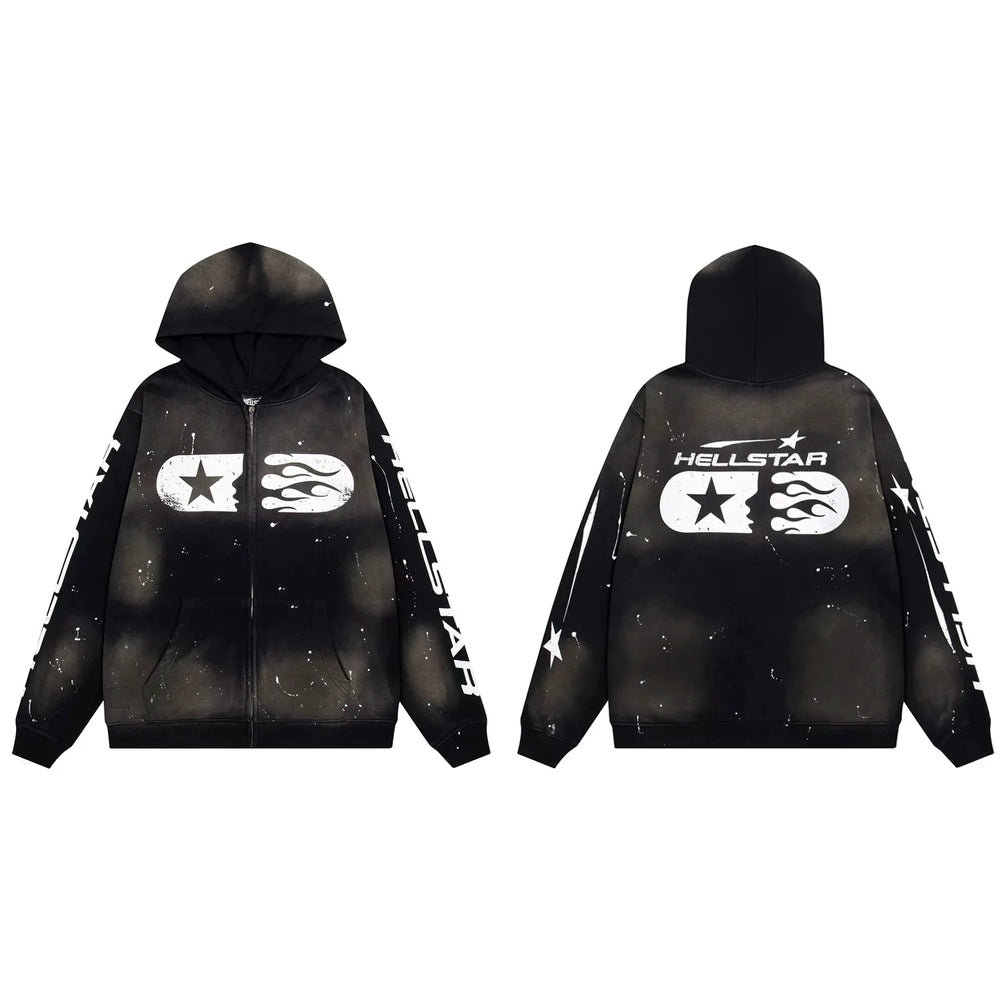 Hellstar Capsule Logo Zip-Up Black Hoodie