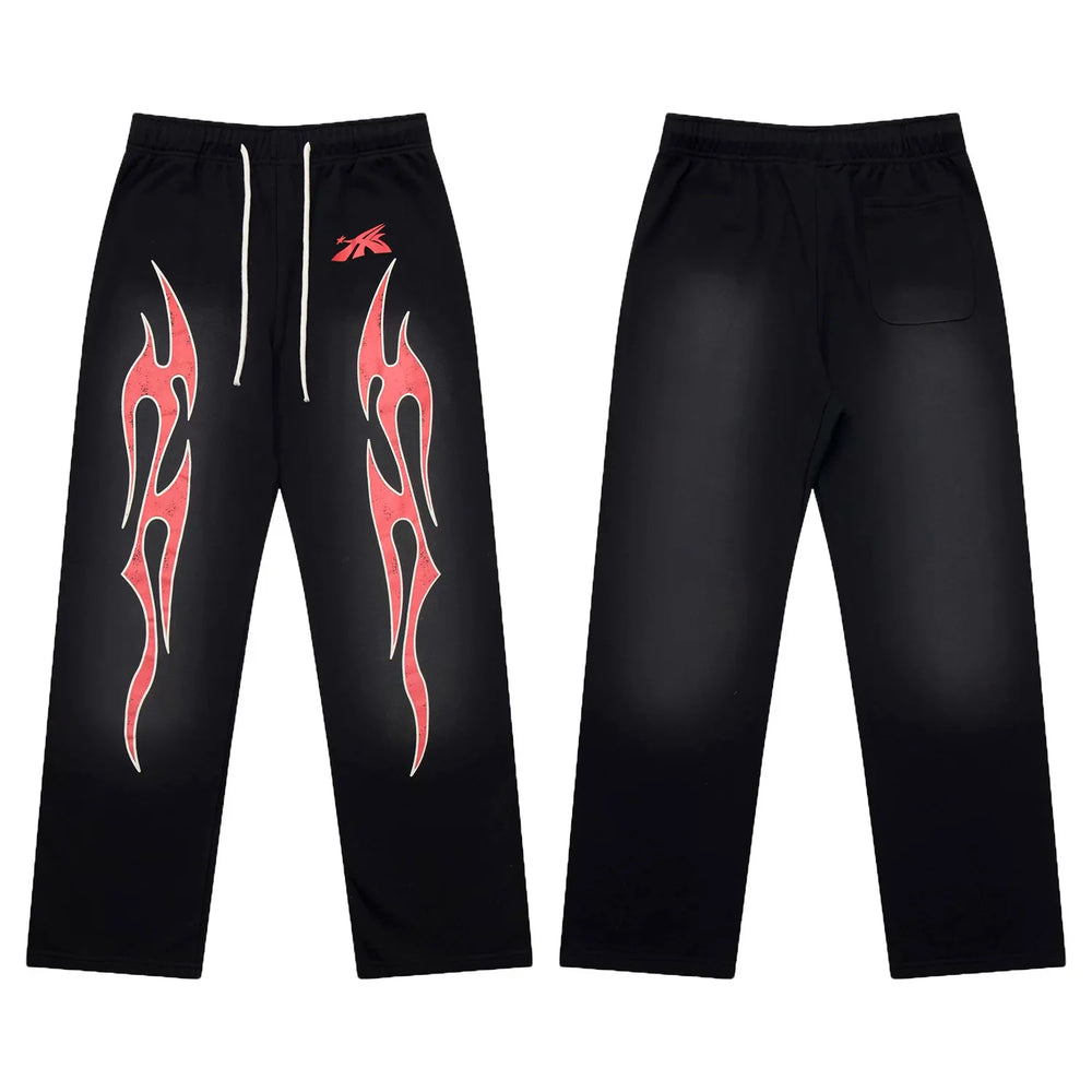 Hellstar Flame Graphic Drawstring Sweatpants black