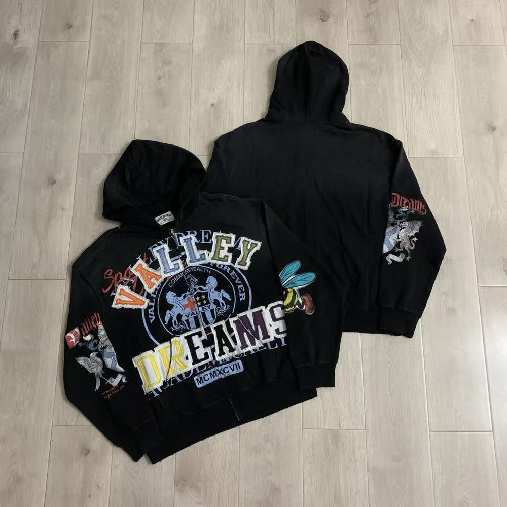 Vale Forever Valley Dreams Crest & Bee Graphic Vintage Wash Full-Zip Hoodie