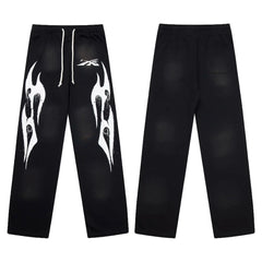 Hellstar White Flame Graphic Washed Black Sweatpants
