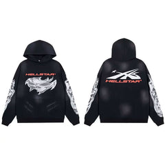Hellstar Skull Face & Red Logo Black Hoodie