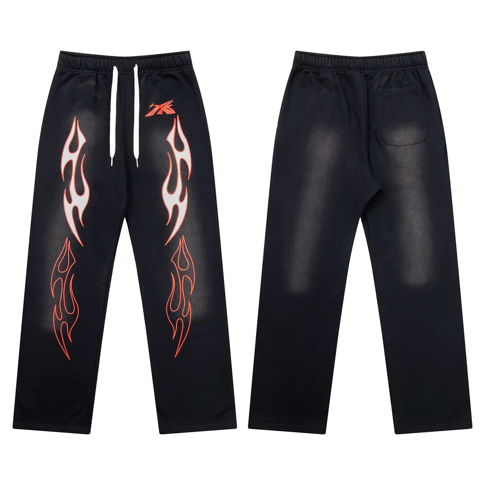 Hellstar Flame Graphic Drawstring Sweatpants black