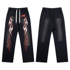 Hellstar Flame Graphic Drawstring Sweatpants black