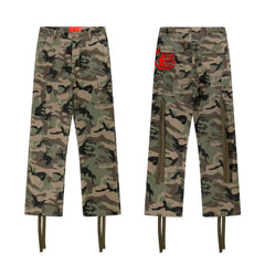 Hellstar Woodland Camo Cargo Pants with Straps camel