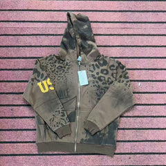 Vale Forever Leopard & Vintage Wash Full-Zip Hoodie khaki