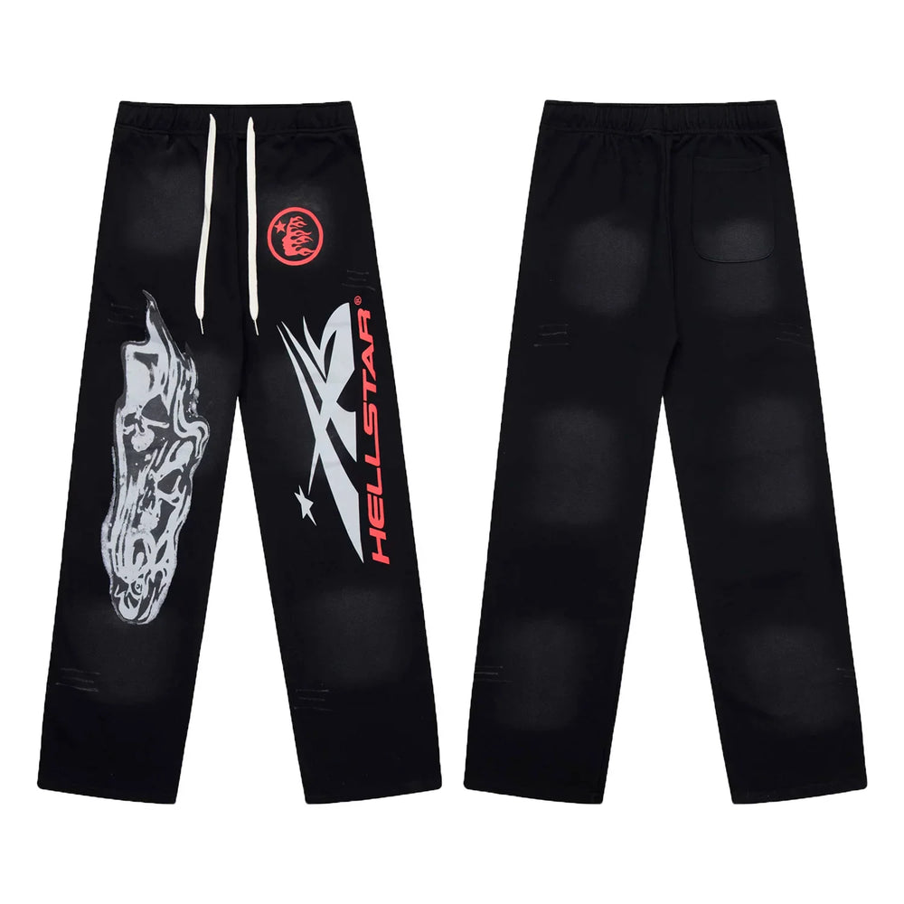 Hellstar Red Logo & Graphic Washed Black Sweatpants