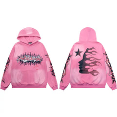 Hellstar Flaming Burst Logo & Face Pink Hoodie