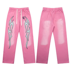 Hellstar Flame Graphic Drawstring Sweatpants pink