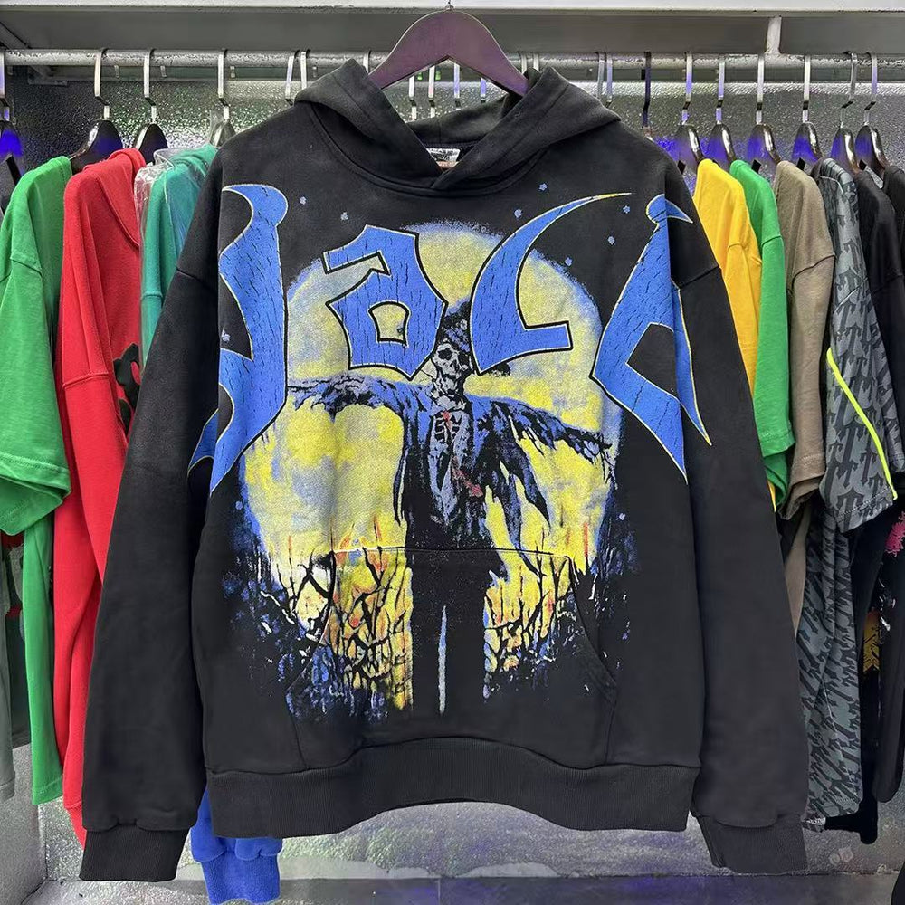 Vale Forever Scarecrow & Full Moon Graphic Vintage Wash Hoodie