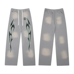 Hellstar Flame Graphic Drawstring Sweatpants grey