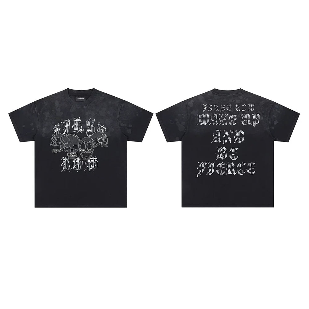 First Row “Wake Up and Be Fierce” Multi-Skull Vintage Tee