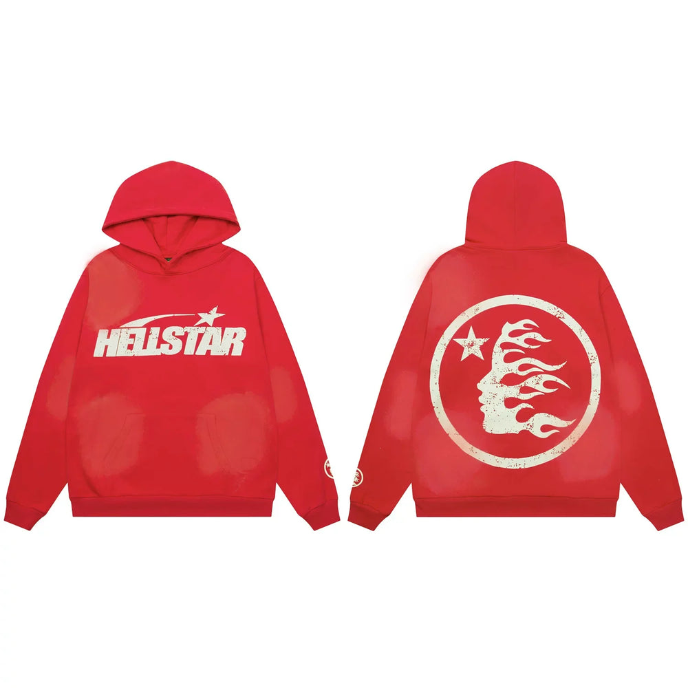 Hellstar Classic Logo & Flame Face Hoodie red