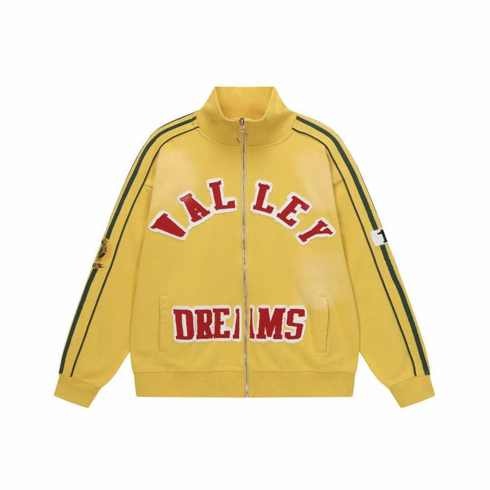 Vale Forever Valley Dreams Chenille Patch Lettering Vintage Wash Track Jacket yellow