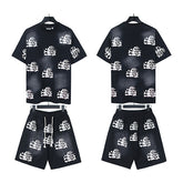 Hellstar All-Over Skull Flame Print Tee & Shorts Set