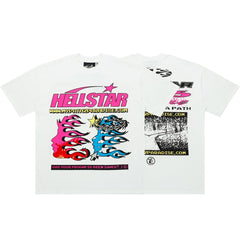 Hellstar Pink & Blue Flame Face White Tee