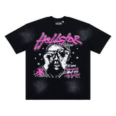 Hellstar Pink Letter Portrait Black Tee