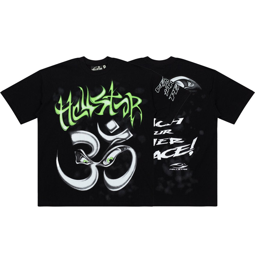 Hellstar Om Symbol Green Graffiti Black Tee