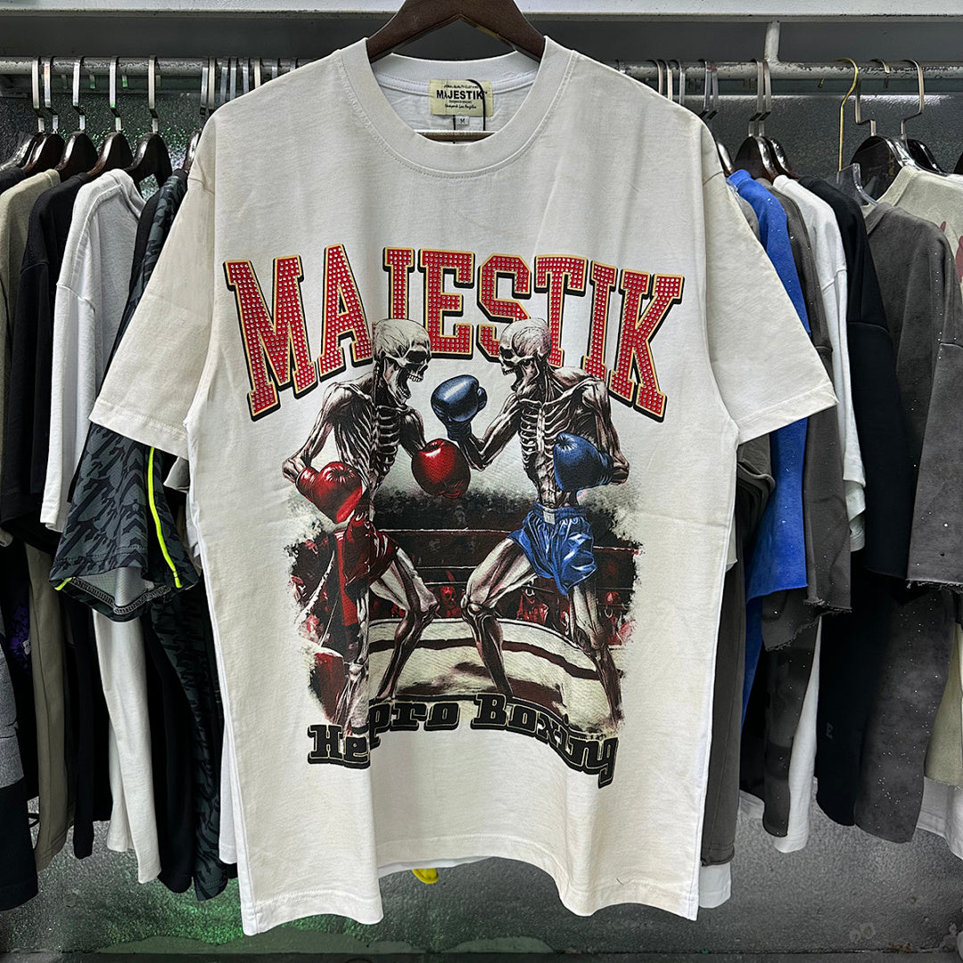 Majestik “Pro Boxing” Skeleton Rhinestone Vintage Tee