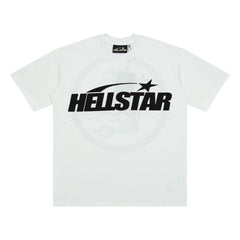 Hellstar Front Logo Back Circle Flame White Graphic Tee