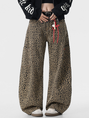 FoxCrate - Unisex Leopard Print Statement Wide-Leg Scimitar Pants