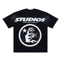 Hellstar Rhinestone Flame Logo Black Washed Tee