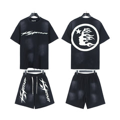 Hellstar Circle Flame Face Logo Tee & Shorts Set