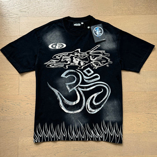 Hellstar 11 Symbol & Flame Graphic Tee & Shorts Set (Washed Black & Grey)