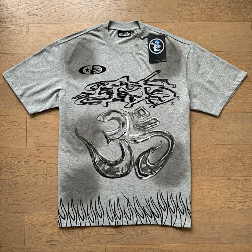 Hellstar 11 Symbol & Flame Graphic Tee & Shorts Set (Washed Black & Grey)