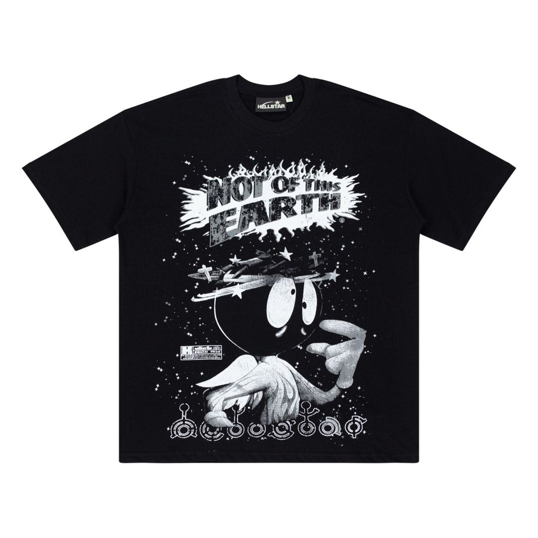Hellstar Not Of This Earth Cartoon Black Tee