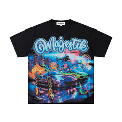 Majestik “Neon Supercars” Rhinestone Graphic Tee